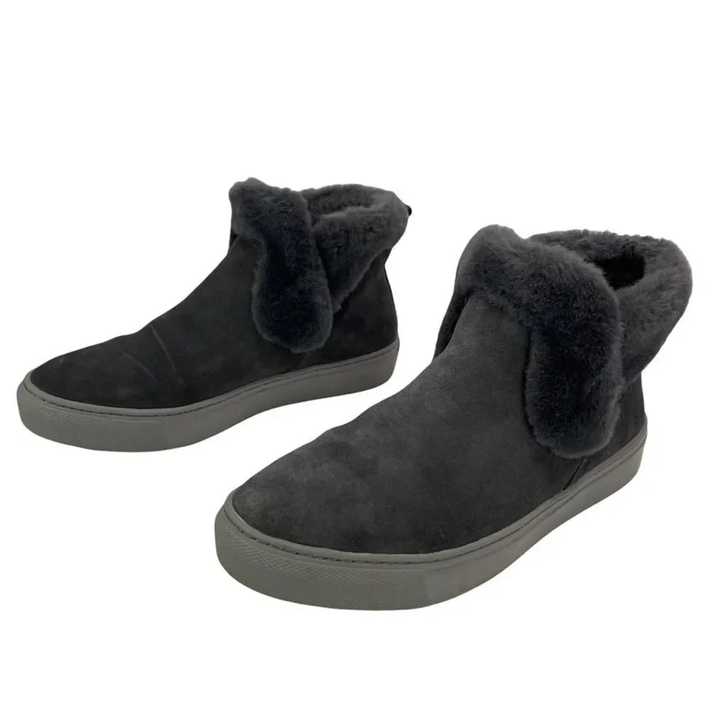 COUGAR Womens Duffy Faux Fur Trim Waterproof Gray Suede Ankle Sneakers Bootie 7